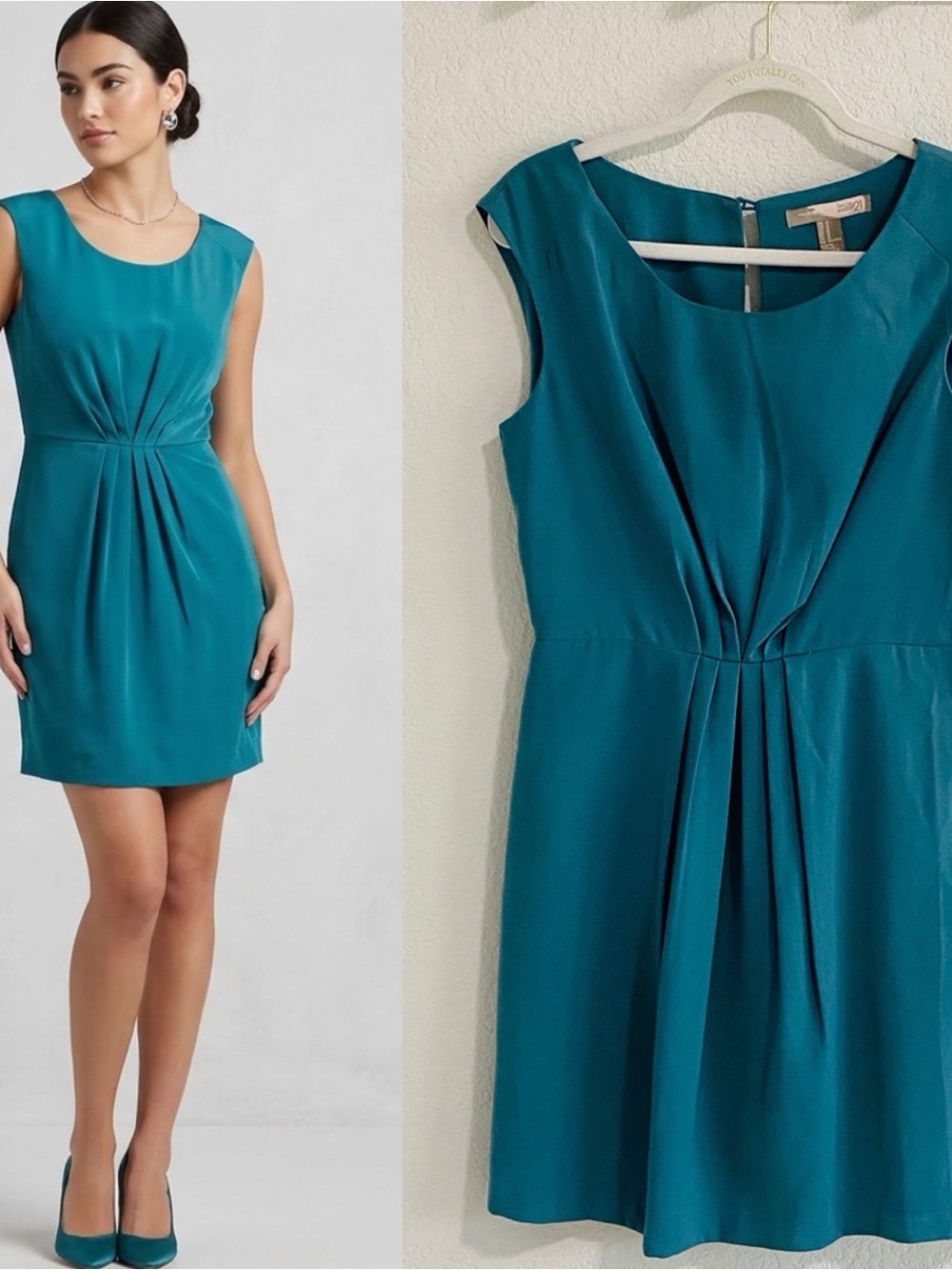 NWT Love21 Teal Turquoise Blue Pleated Front Dress Career Casual Party